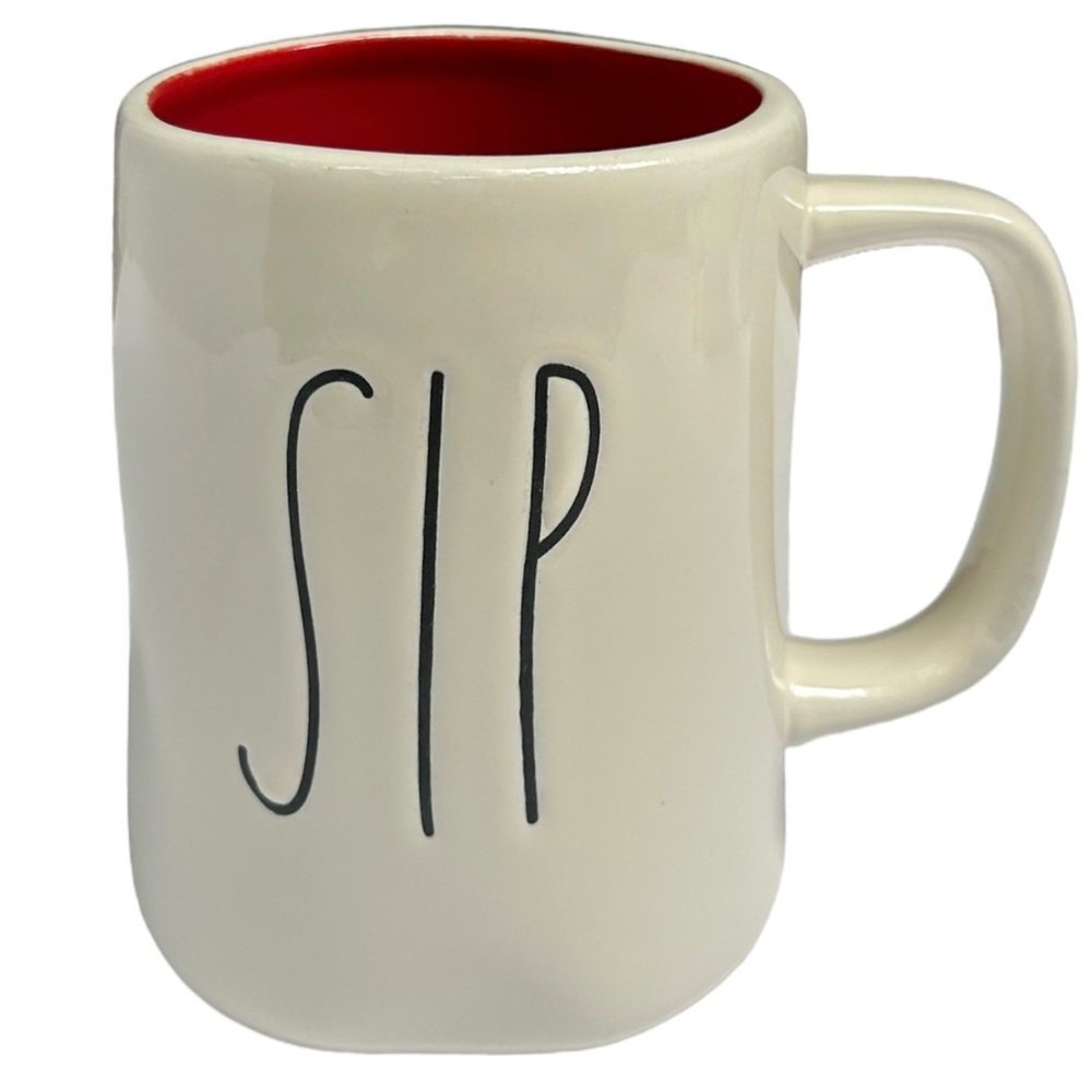 Rae Dunn SIP Mug Red Interior Black Large Letters Ceramic Coffee Tea NWT 2017 OG